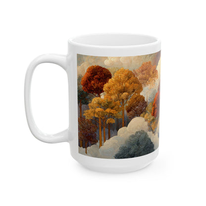 ColorFlow | Dreamy Autumn Cloud Forest Mug | Artistic 15 oz Ceramic Coffee Cup | Cozy Nature Inspired Gift