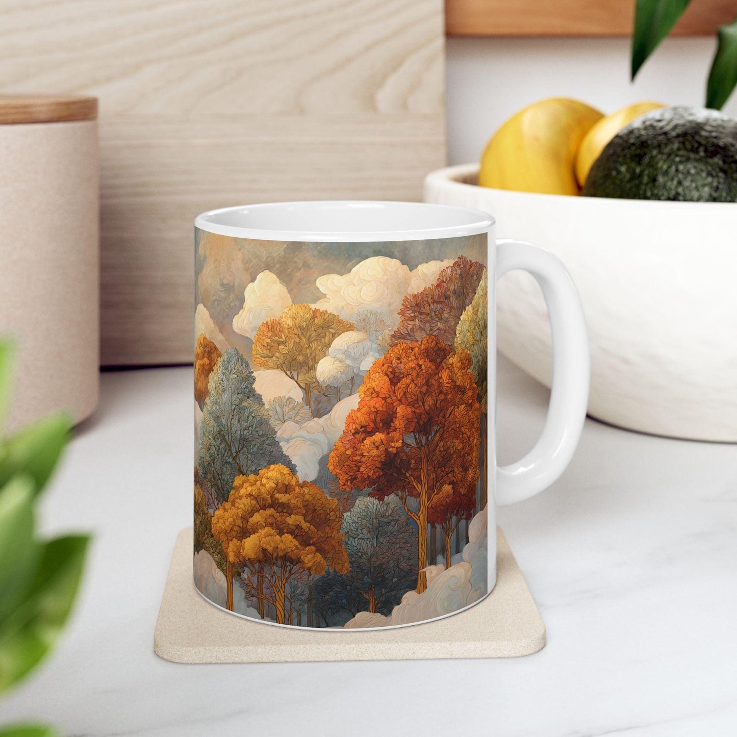 ColorFlow | Dreamy Autumn Cloud Forest Mug | Artistic 15 oz Ceramic Coffee Cup | Cozy Nature Inspired Gift