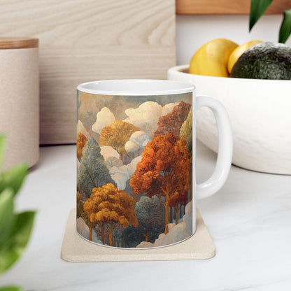 ColorFlow | Dreamy Autumn Cloud Forest Mug | Artistic 15 oz Ceramic Coffee Cup | Cozy Nature Inspired Gift