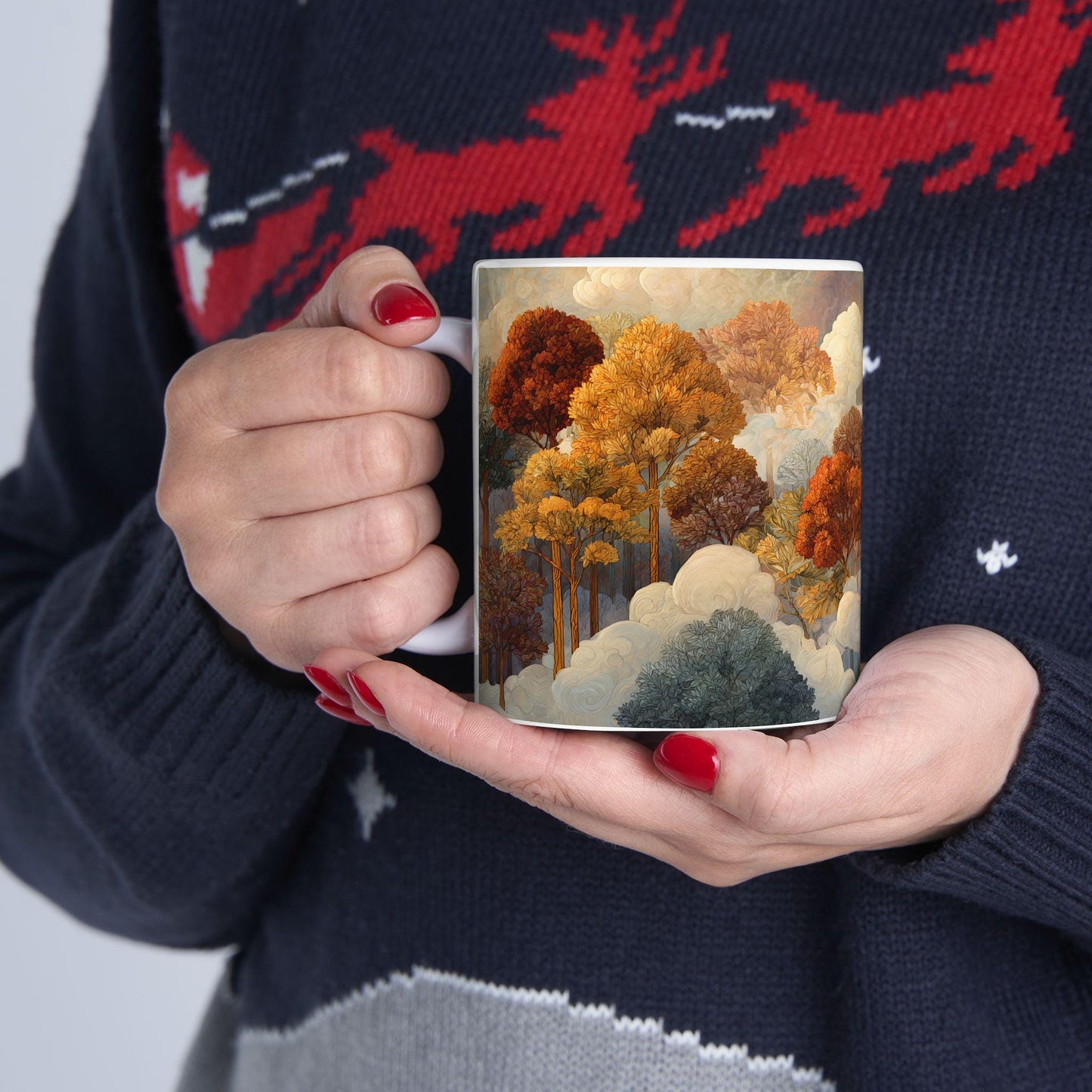 ColorFlow | Dreamy Autumn Cloud Forest Mug | Artistic 15 oz Ceramic Coffee Cup | Cozy Nature Inspired Gift