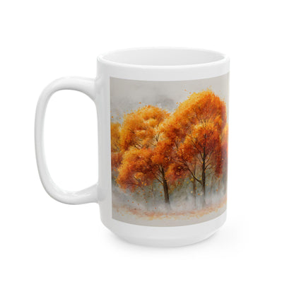 Autumn Grove Ceramic Coffee Mug | Golden Fall Art, 15 oz