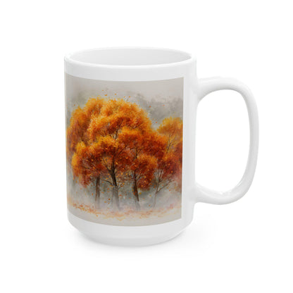 Autumn Grove Ceramic Coffee Mug | Golden Fall Art, 15 oz