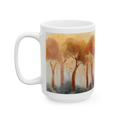 Autumn Forest Watercolor Mug | 15 oz Ceramic Coffee Cup