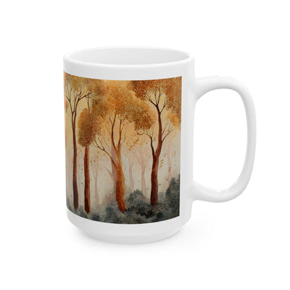Autumn Forest Watercolor Mug | 15 oz Ceramic Coffee Cup