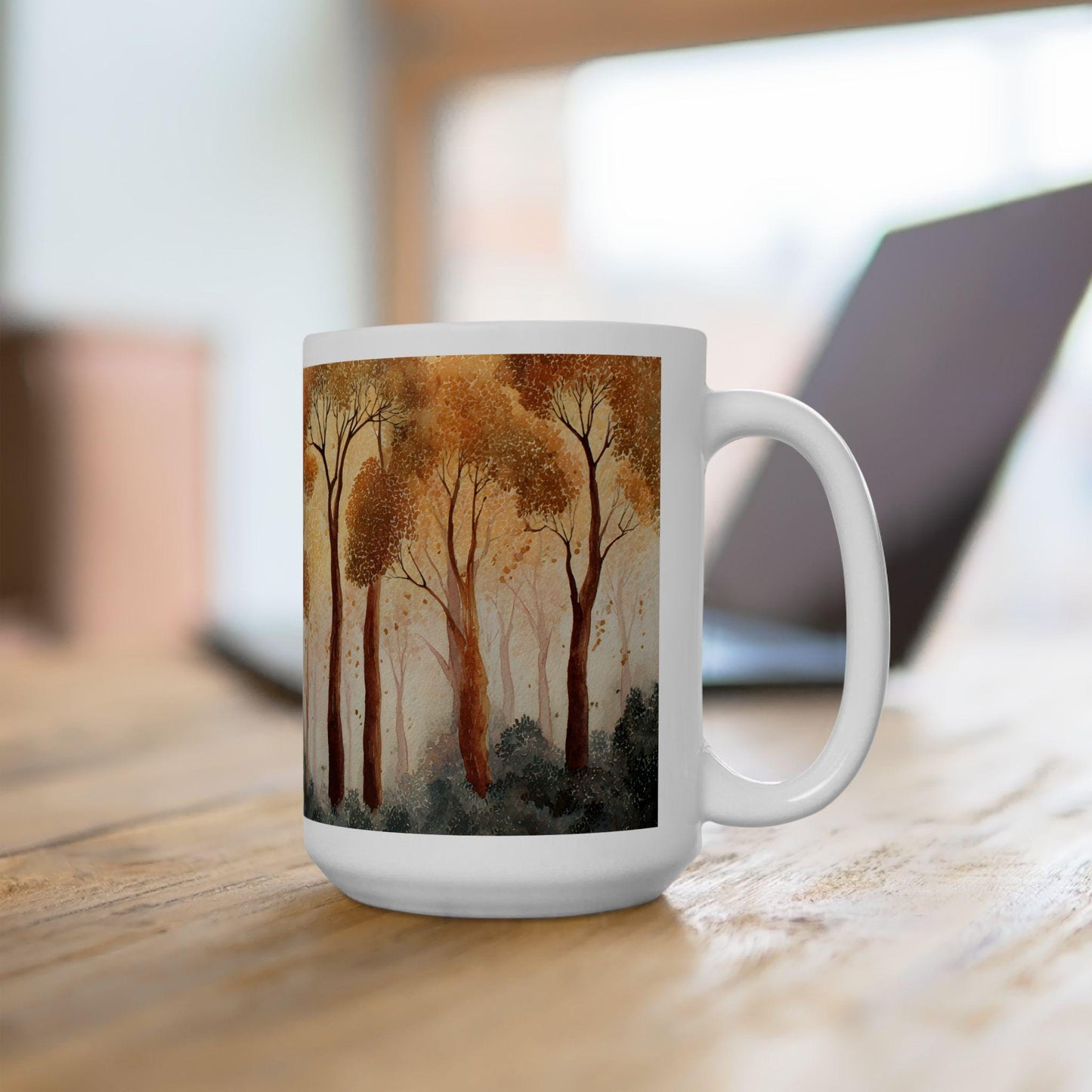 Autumn Forest Watercolor Mug | 15 oz Ceramic Coffee Cup