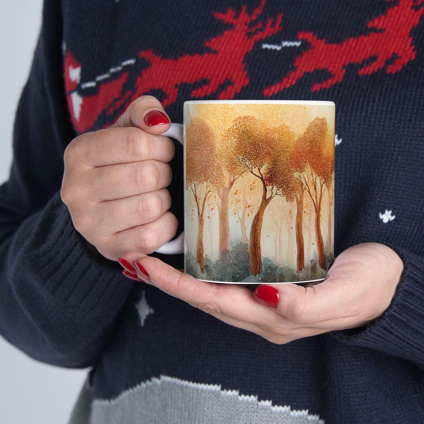 Autumn Forest Watercolor Mug | 15 oz Ceramic Coffee Cup