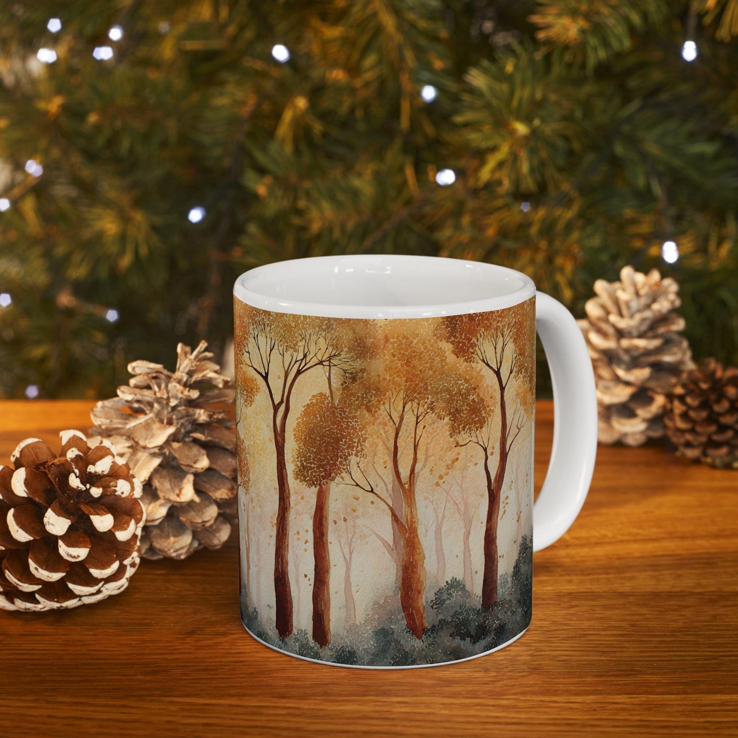 Autumn Forest Watercolor Mug | 15 oz Ceramic Coffee Cup