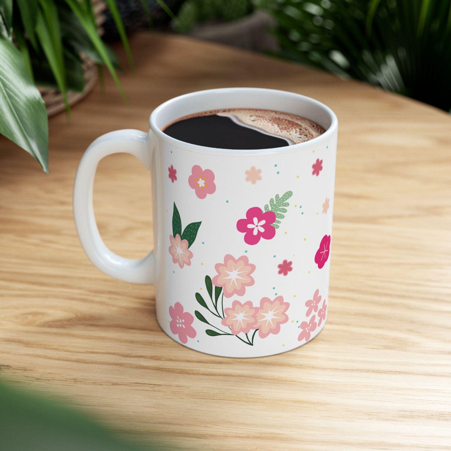 Pink Blossom Floral Coffee Mug | 15 oz Ceramic Spring Mug