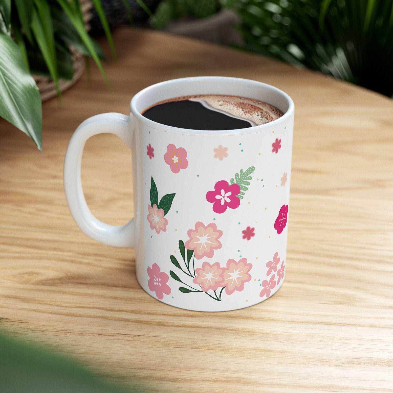Pink Blossom Floral Coffee Mug | 15 oz Ceramic Spring Mug