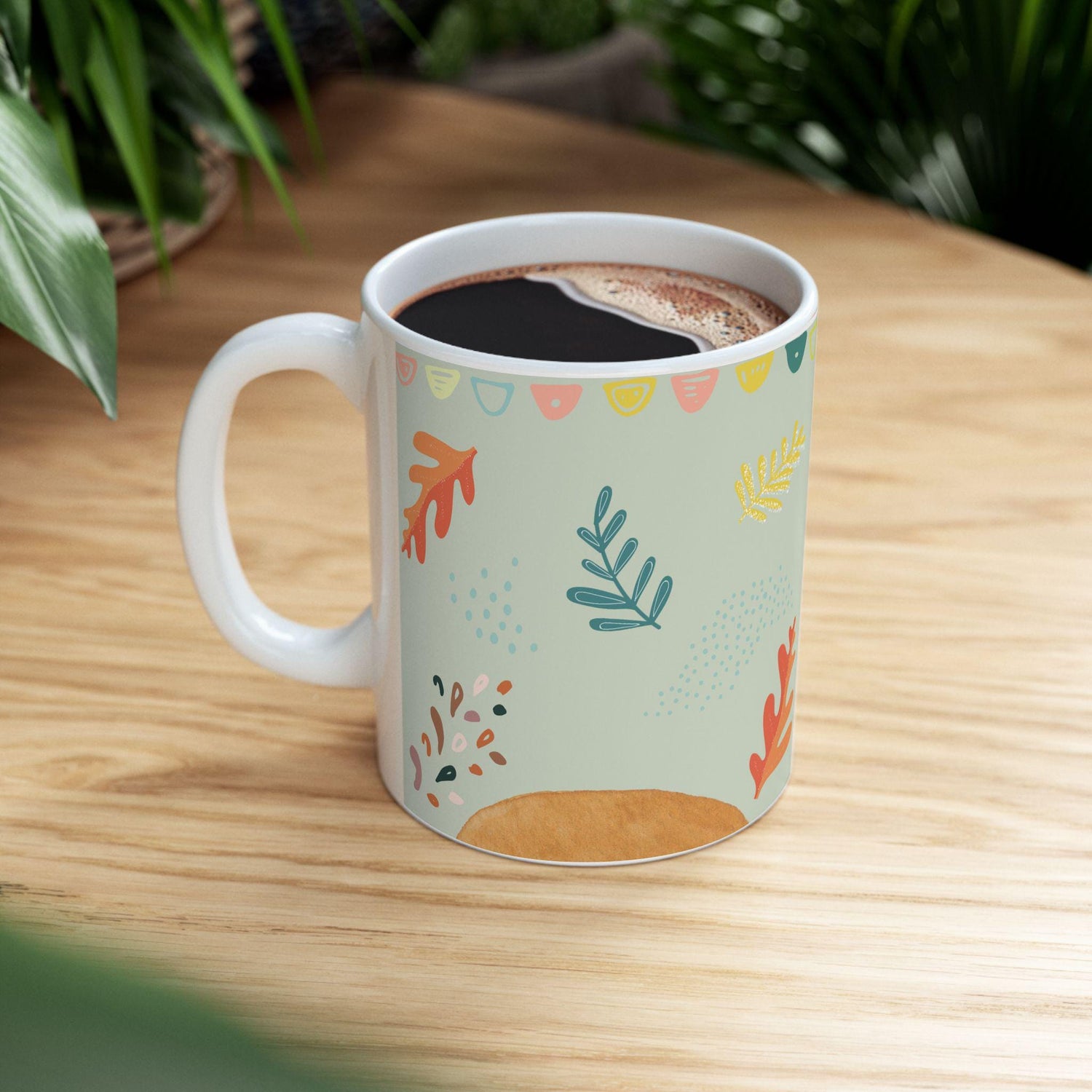 ColorFlow | Pastel Autumn Leaves Mug | 15 oz Ceramic Coffee Cup | Modern Fall Art Mug | Cozy Seasonal Gift
