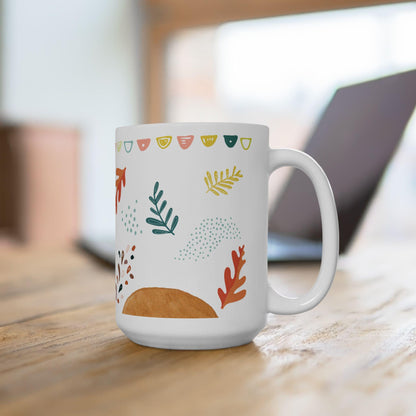 ColorFlow | Modern Fall Leaves Mug | 15 oz Ceramic Coffee Cup | Minimal Autumn Art Mug | Cozy Seasonal Gift