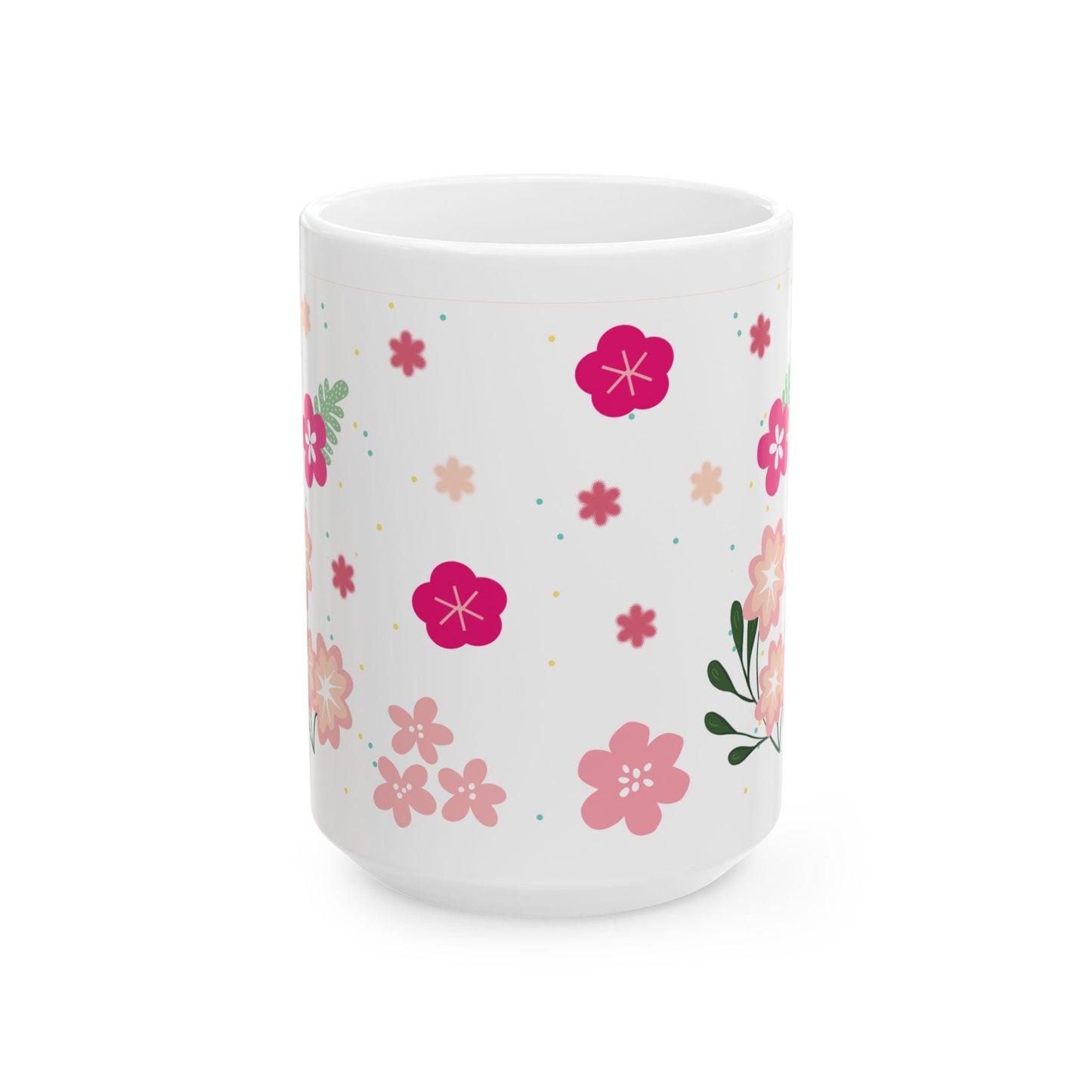 Pink Blossom Floral Coffee Mug | 15 oz Ceramic Spring Mug