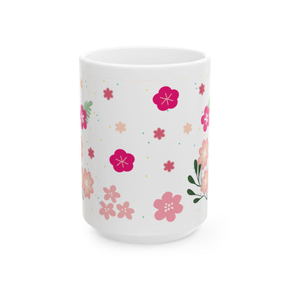 Pink Blossom Floral Coffee Mug | 15 oz Ceramic Spring Mug
