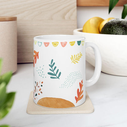 ColorFlow | Modern Fall Leaves Mug | 15 oz Ceramic Coffee Cup | Minimal Autumn Art Mug | Cozy Seasonal Gift