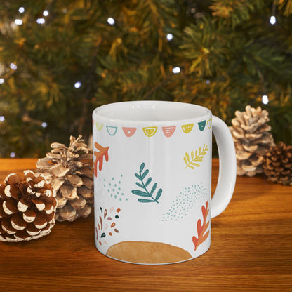 ColorFlow | Modern Fall Leaves Mug | 15 oz Ceramic Coffee Cup | Minimal Autumn Art Mug | Cozy Seasonal Gift