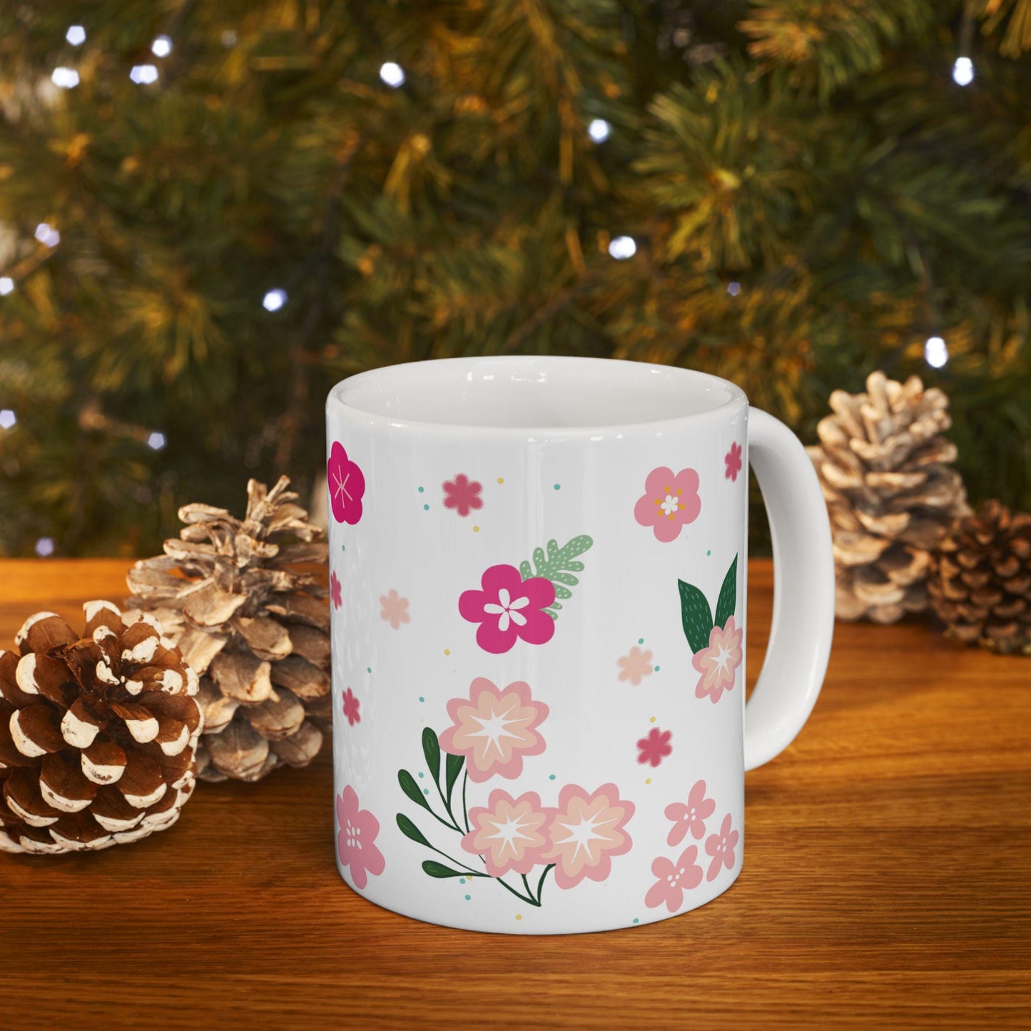 ColorFlow | Cream Floral Bloom Mug | 15 oz Ceramic Coffee Cup | Cute Flower Art Mug | Aesthetic Gift for Her