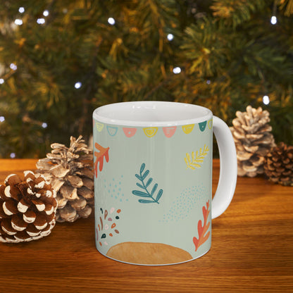 ColorFlow | Pastel Autumn Leaves Mug | 15 oz Ceramic Coffee Cup | Modern Fall Art Mug | Cozy Seasonal Gift