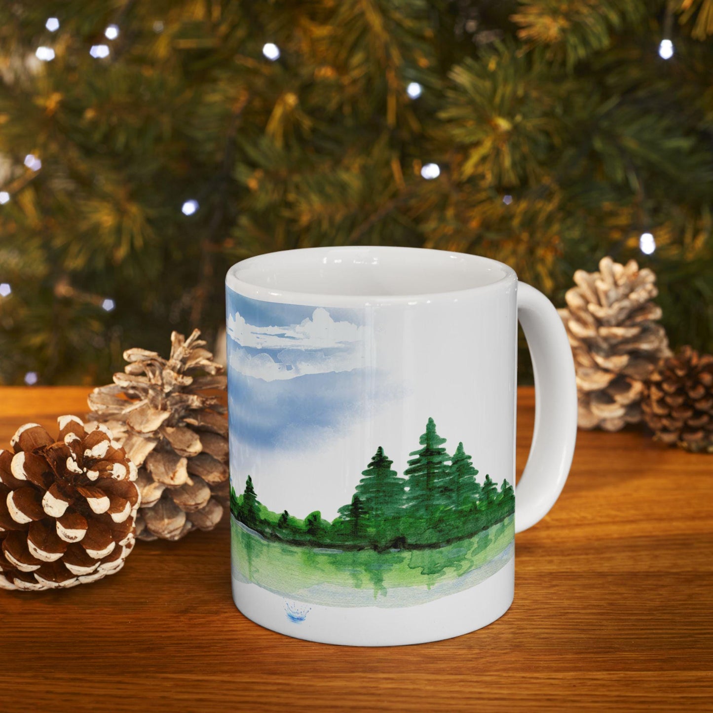 ColorFlow | Rustic Cabin Lake Mug | 15 oz Ceramic Coffee Cup | Watercolor Nature Art Mug | Gift for Outdoor Lovers