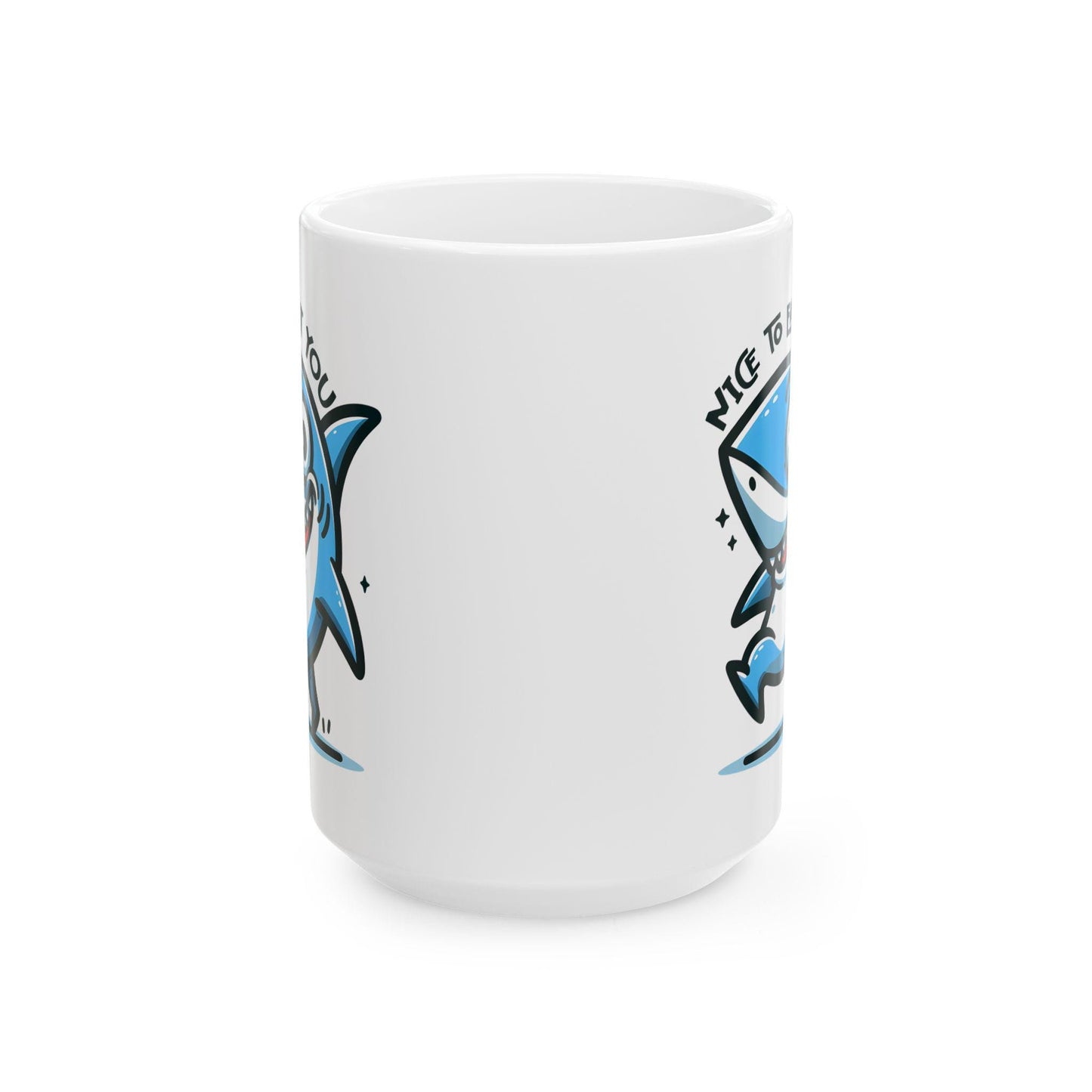 ColorFlow | Nice To Eat You Shark Mug | Funny Ocean Coffee Cup | 15oz Ceramic Mug | Gift for Shark Lovers & Ocean Fans