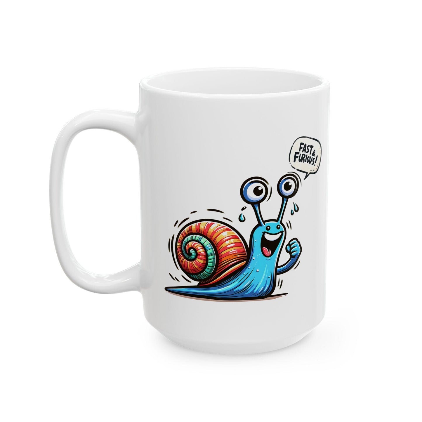 ColorFlow | Fast & Furious Snail Mug | Funny Coffee Cup | 15oz Ceramic Mug | Cute Motivational Gift for Animal Lovers and Coworkers