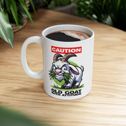 ColorFlow | Caution Goat Mug | Funny Animal Coffee Cup | 15oz Ceramic Mug | Crazy Goat Lover Gift for Farm & Humor Fans