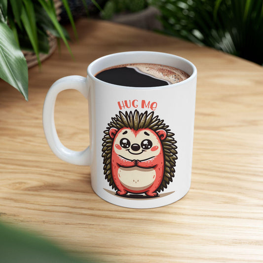 ColorFlow | Hug Me Hedgehog Mug | Cute Animal Coffee Cup | 15oz Ceramic Mug | Funny Gift for Animal Lovers & Coffee Fans