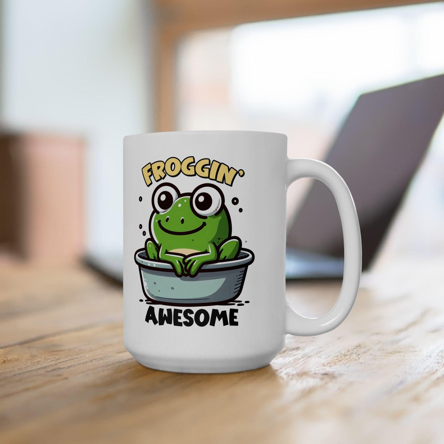 ColorFlow | Froggin Funny Frog Coffee Mug | Cute Animal Humor Cup | 15oz Ceramic Mug | Gift for Frog Lovers & Coffee Fans
