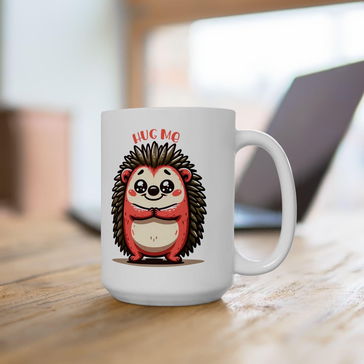 ColorFlow | Hug Me Hedgehog Mug | Cute Animal Coffee Cup | 15oz Ceramic Mug | Funny Gift for Animal Lovers & Coffee Fans