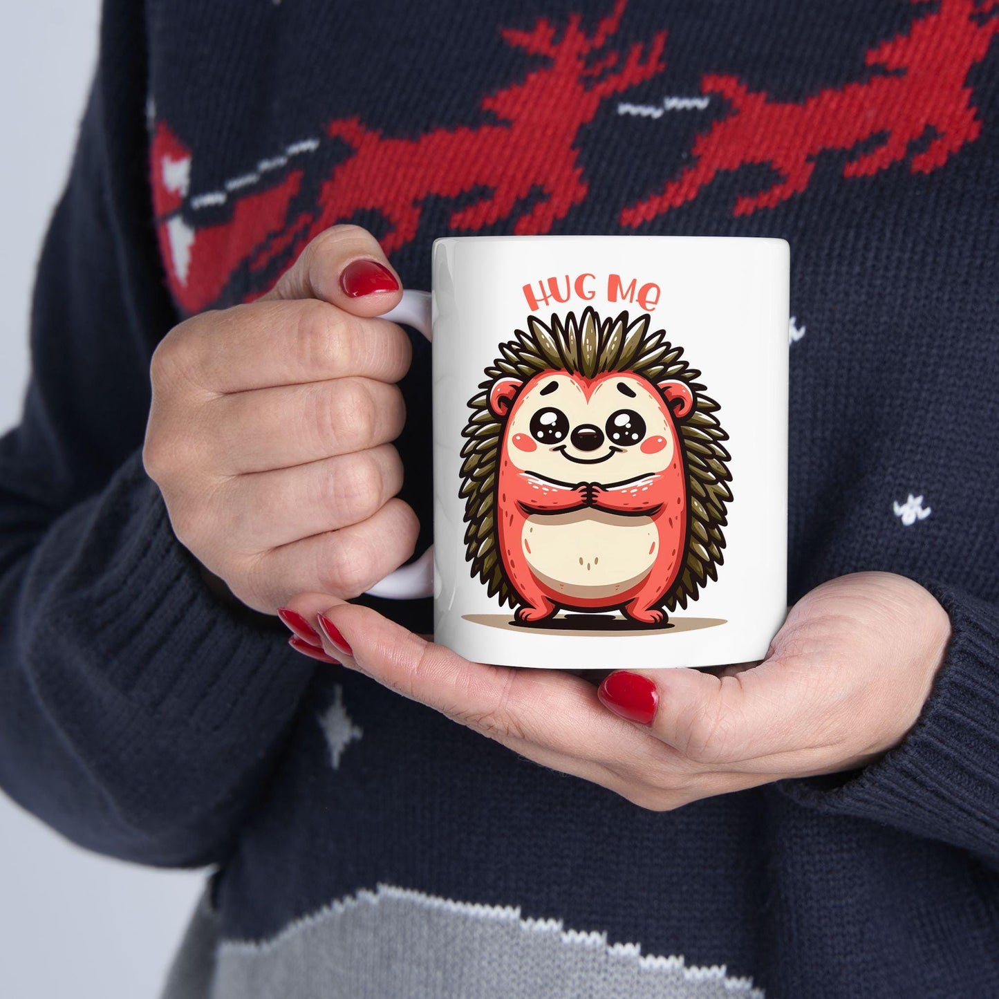 ColorFlow | Hug Me Hedgehog Mug | Cute Animal Coffee Cup | 15oz Ceramic Mug | Funny Gift for Animal Lovers & Coffee Fans
