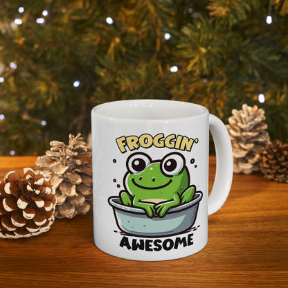ColorFlow | Froggin Funny Frog Coffee Mug | Cute Animal Humor Cup | 15oz Ceramic Mug | Gift for Frog Lovers & Coffee Fans