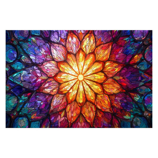 ColorFlow | Stained Glass Art Wooden Jigsaw Puzzle | Unique Wood Puzzle for Adults and Kids | Vibrant Decor Gift | Mindful Fun