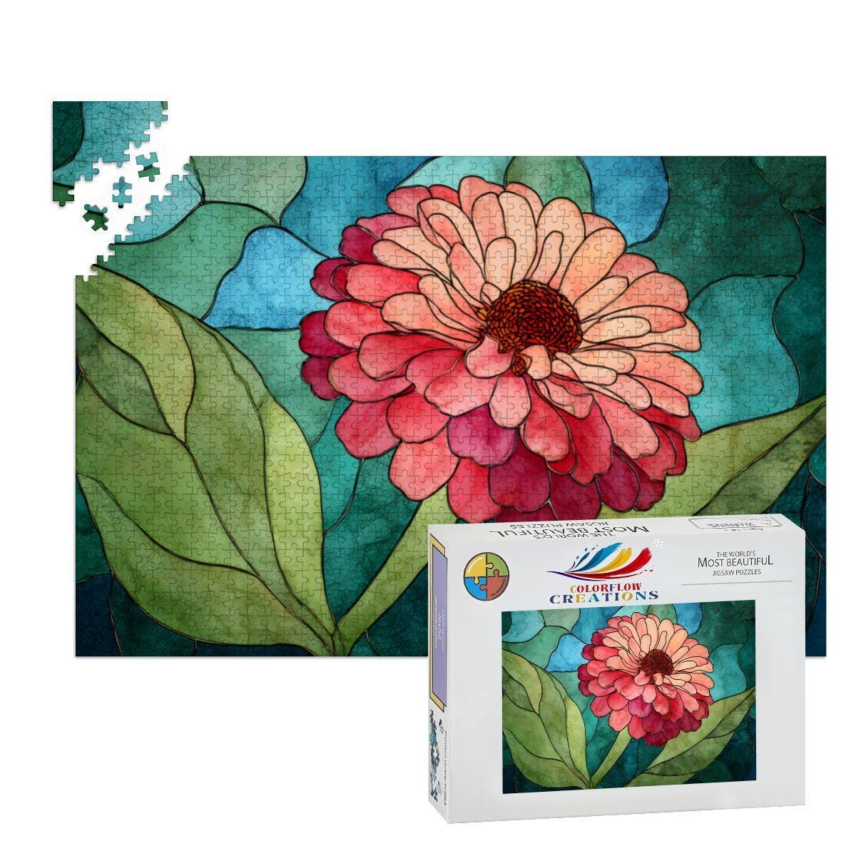Stained Glass Flower Wooden Jigsaw Puzzle | Vibrant Art Decor