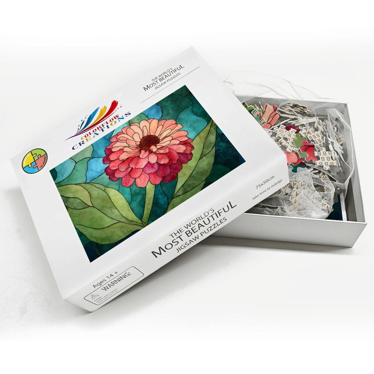 Stained Glass Flower Wooden Jigsaw Puzzle | Vibrant Art Decor