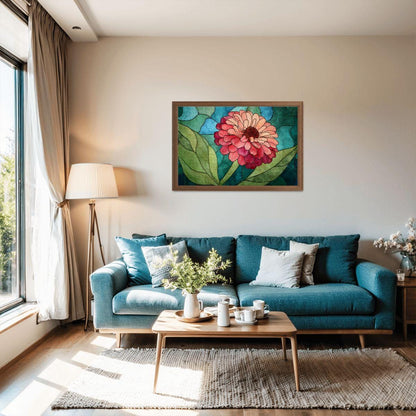 Stained Glass Flower Wooden Jigsaw Puzzle | Vibrant Art Decor