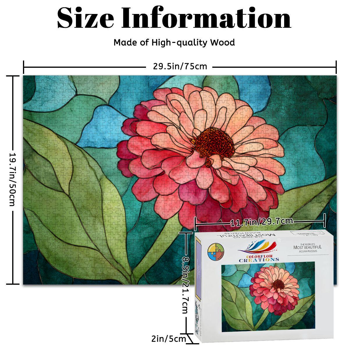 Stained Glass Flower Wooden Jigsaw Puzzle | Vibrant Art Decor