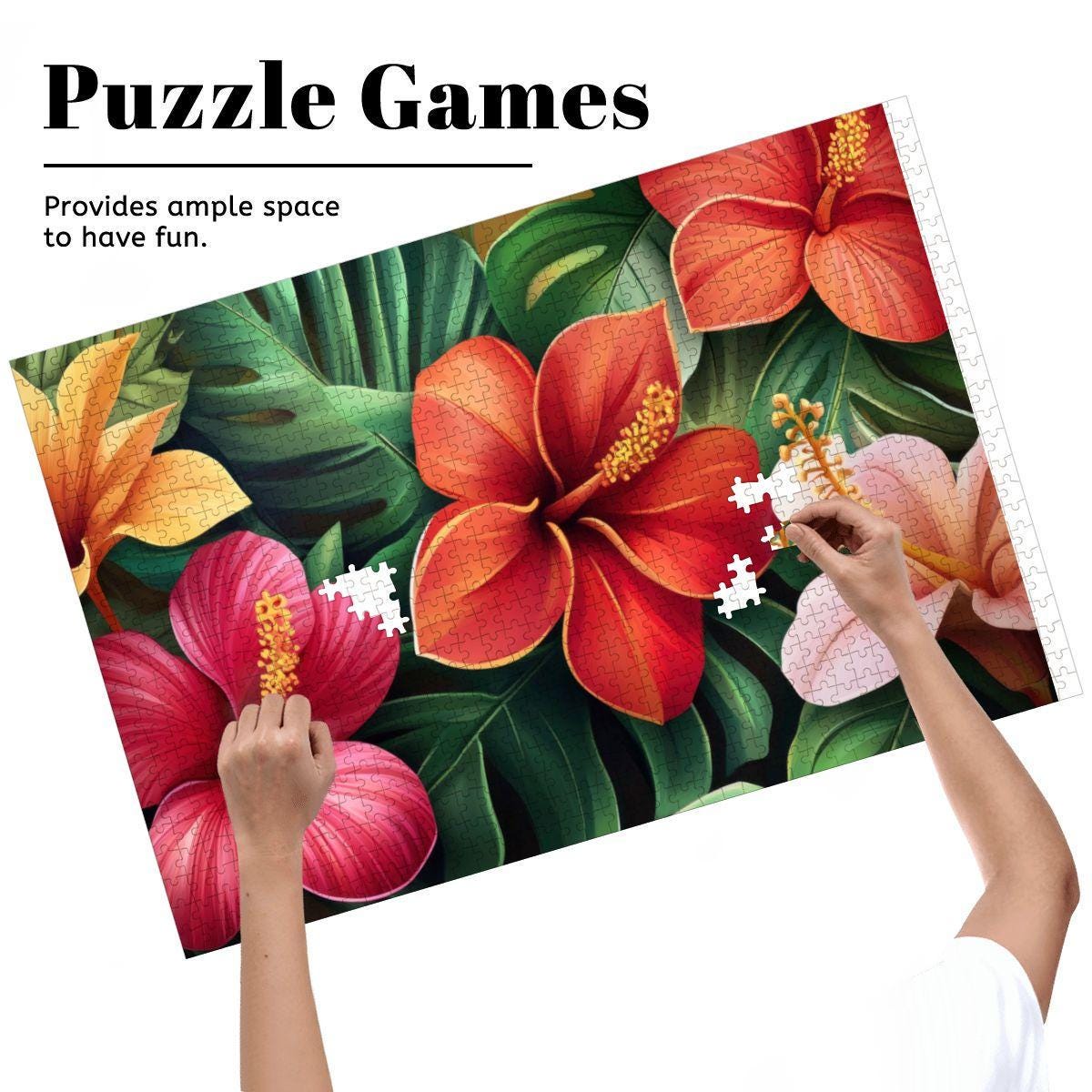 Tropical Hibiscus Wooden Jigsaw Puzzle | Vivid Floral Art Home Decor