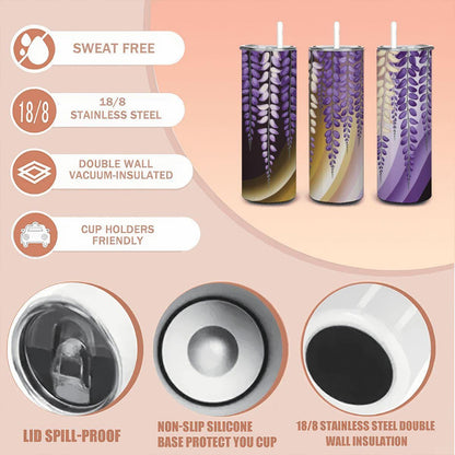 ColorFlow | Purple Wisteria Floral 20oz Stainless Steel Tumbler with Straw | Aesthetic Hot & Cold Drink Cup Gift