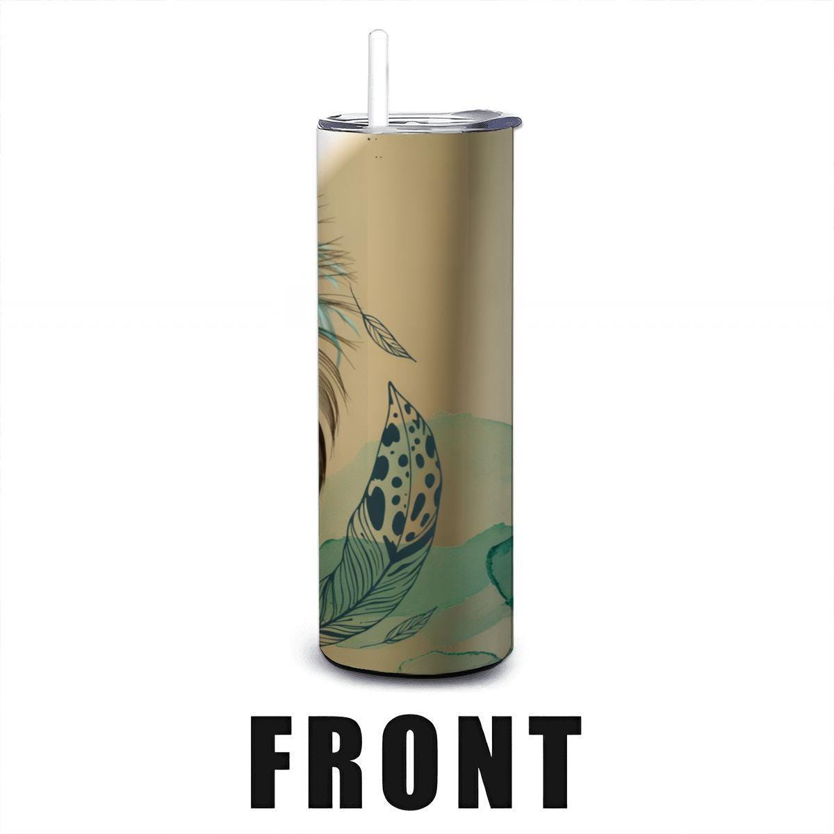 Aqua Feather Leopard Tumbler | Boho Chic Stainless Steel 20oz Cup