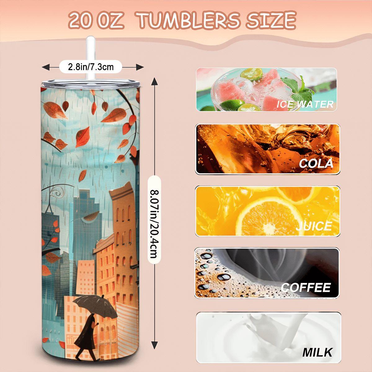 Autumn Cityscape Stainless Steel Tumbler | Coffee Cup with Straw