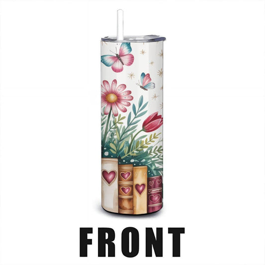 Floral Butterfly Book Garden Tumbler | Insulated Stainless Steel Coffee Cup