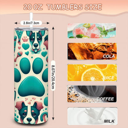 Dog Lover Tumbler | Paw Print 20oz Stainless Steel Insulated Cup