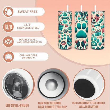 Dog Lover Tumbler | Paw Print 20oz Stainless Steel Insulated Cup