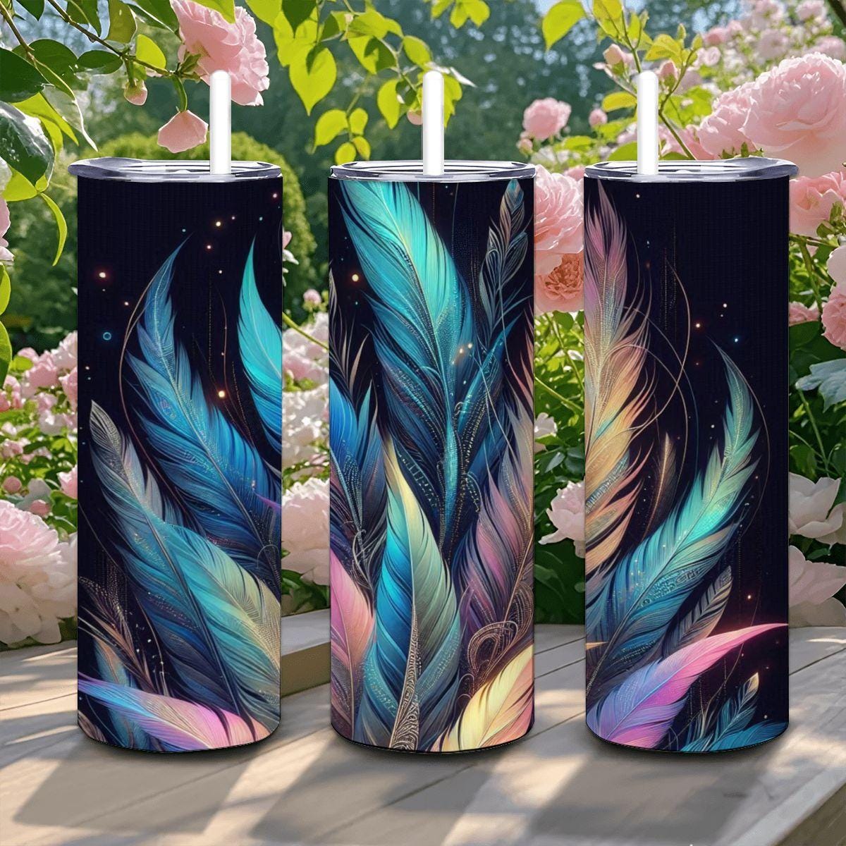 Boho Feather Glow Stainless Steel Tumbler | Insulated 20oz Cup