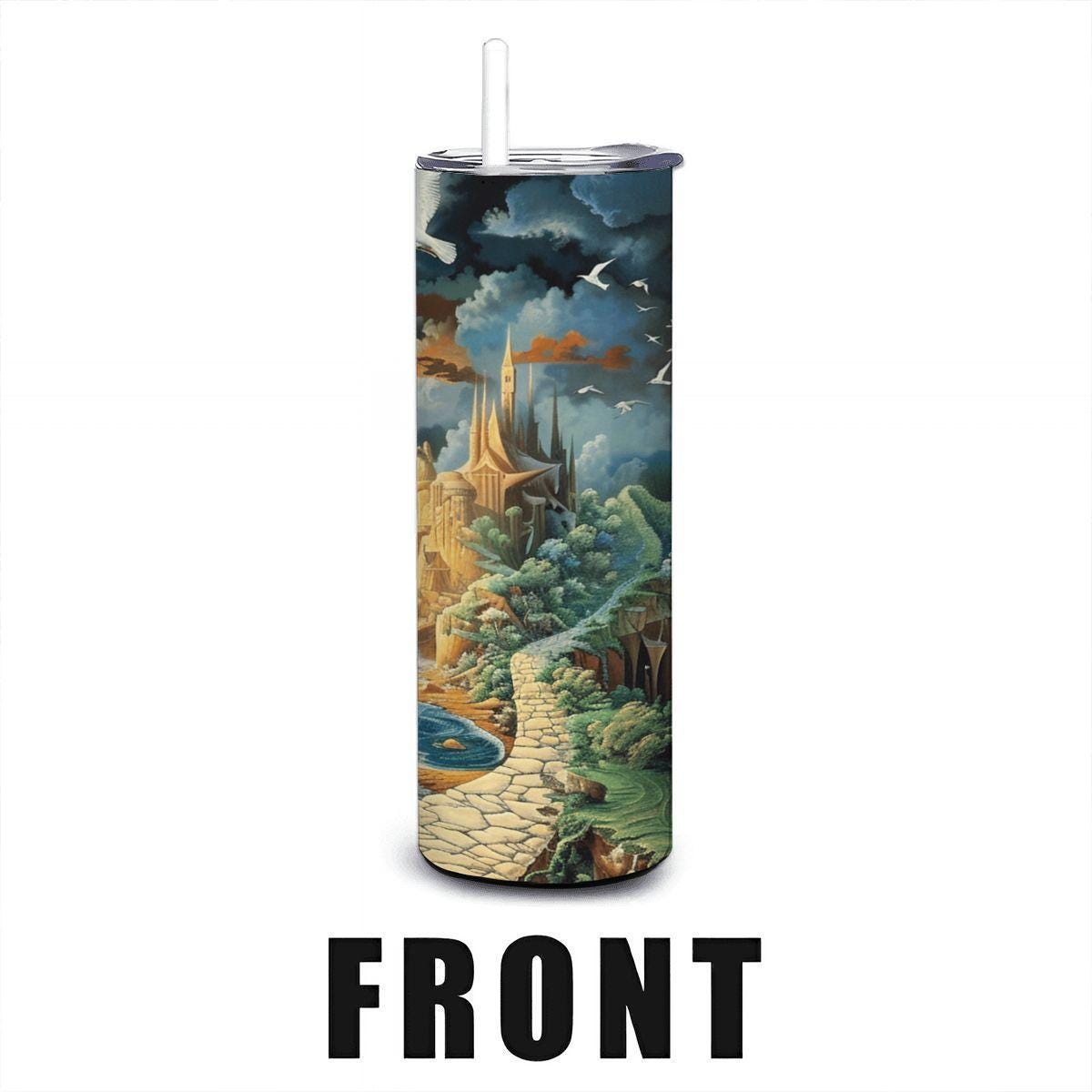 ColorFlow | Ocean Dreamscape 20oz Stainless Steel Tumbler with Straw | Fantasy Seascape Art Insulated Cup