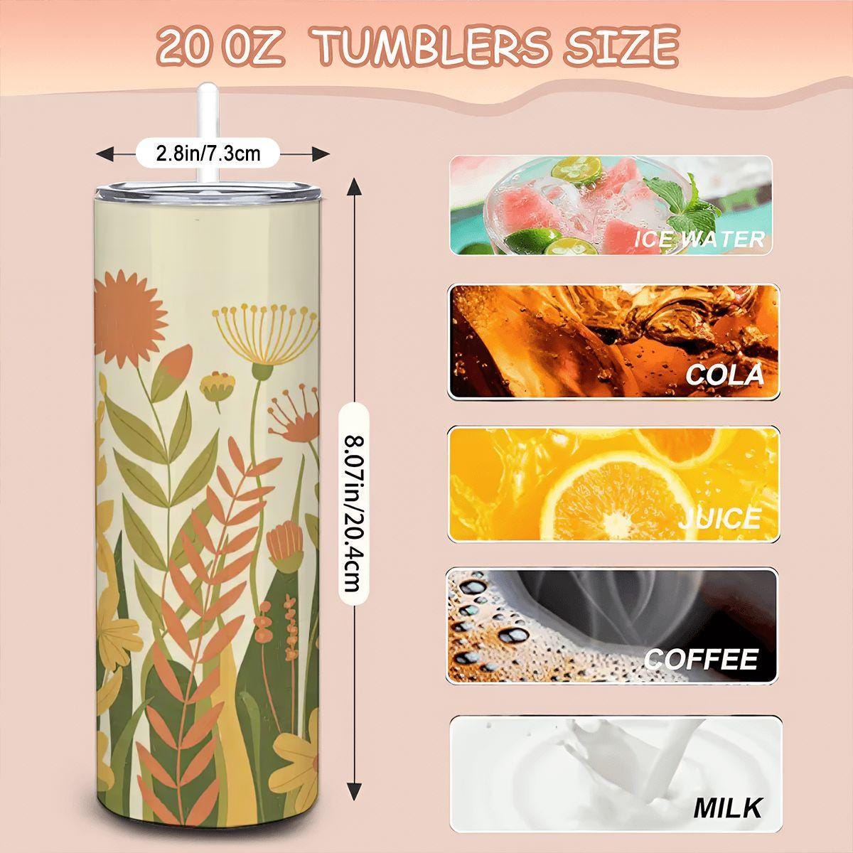 Boho Floral Meadow Tumbler | Stainless Steel Travel Cup with Straw