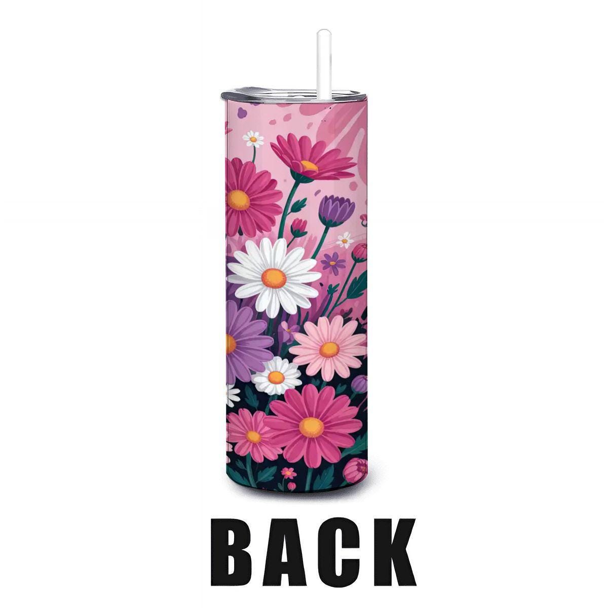 Floral Garden Tumbler | Stainless Steel Travel Cup with Straw