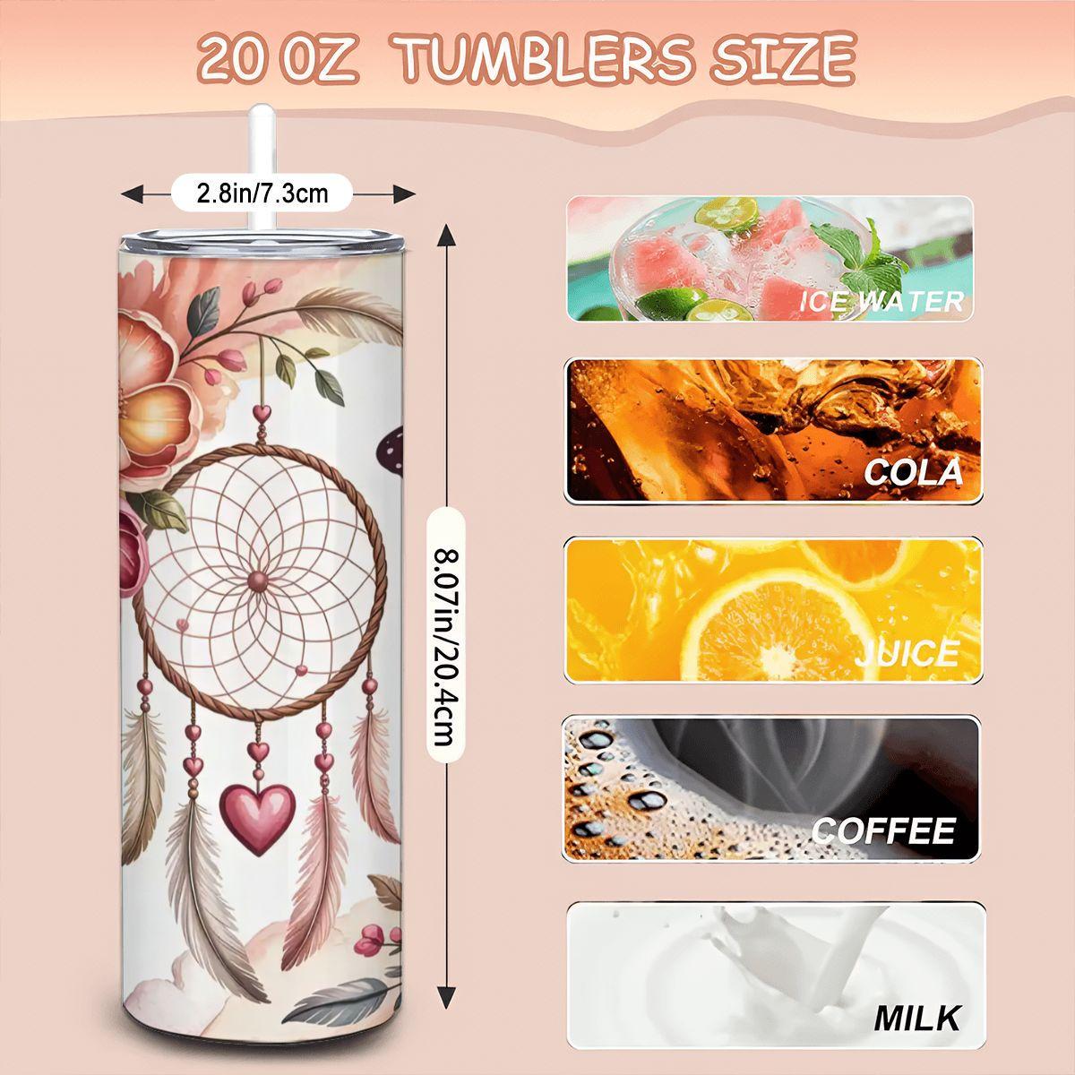 ColorFlow | Boho Dreamcatcher Serenity Tumbler | 20oz Stainless Steel Coffee Travel Cup with Straw Gift