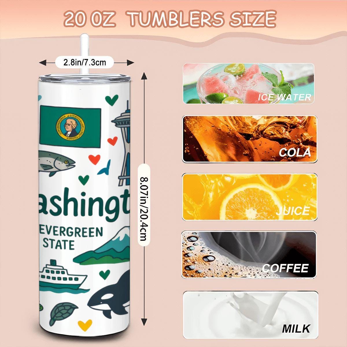 Evergreen State Tumbler | Washington PNW Travel Cup with Straw