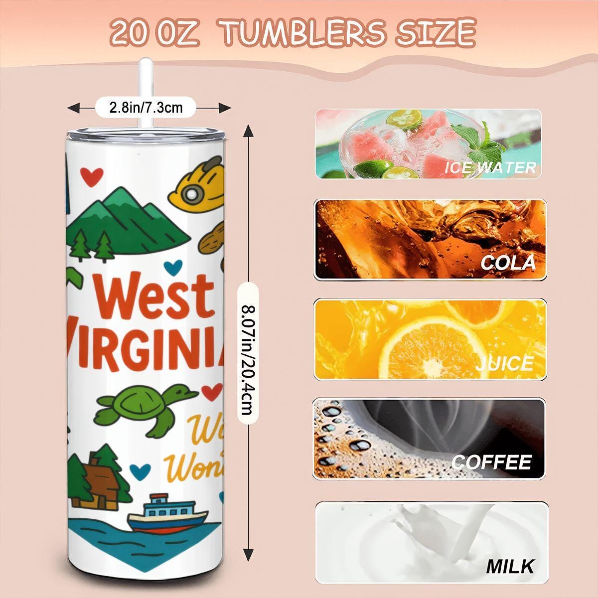 ColorFlow | West Virginia Wild and Wonderful Tumbler | Mountain State Travel Cup with Straw | Nature Lover Gift