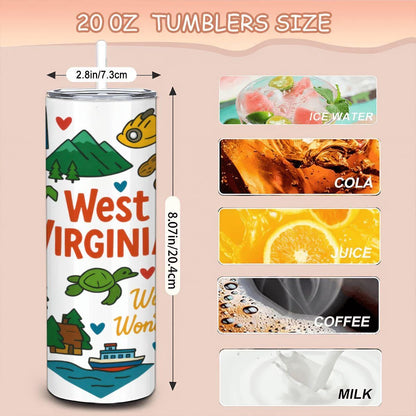 ColorFlow | West Virginia Wild and Wonderful Tumbler | Mountain State Travel Cup with Straw | Nature Lover Gift